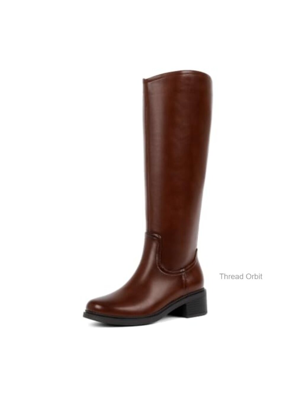 Women's Knee High Boots Side Zipper Chunky Block Heels Faux Leather
